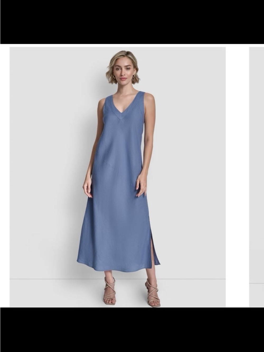 NWT DKNY women’s linen panelled V neck 100% linen midi dress liberty ski size L